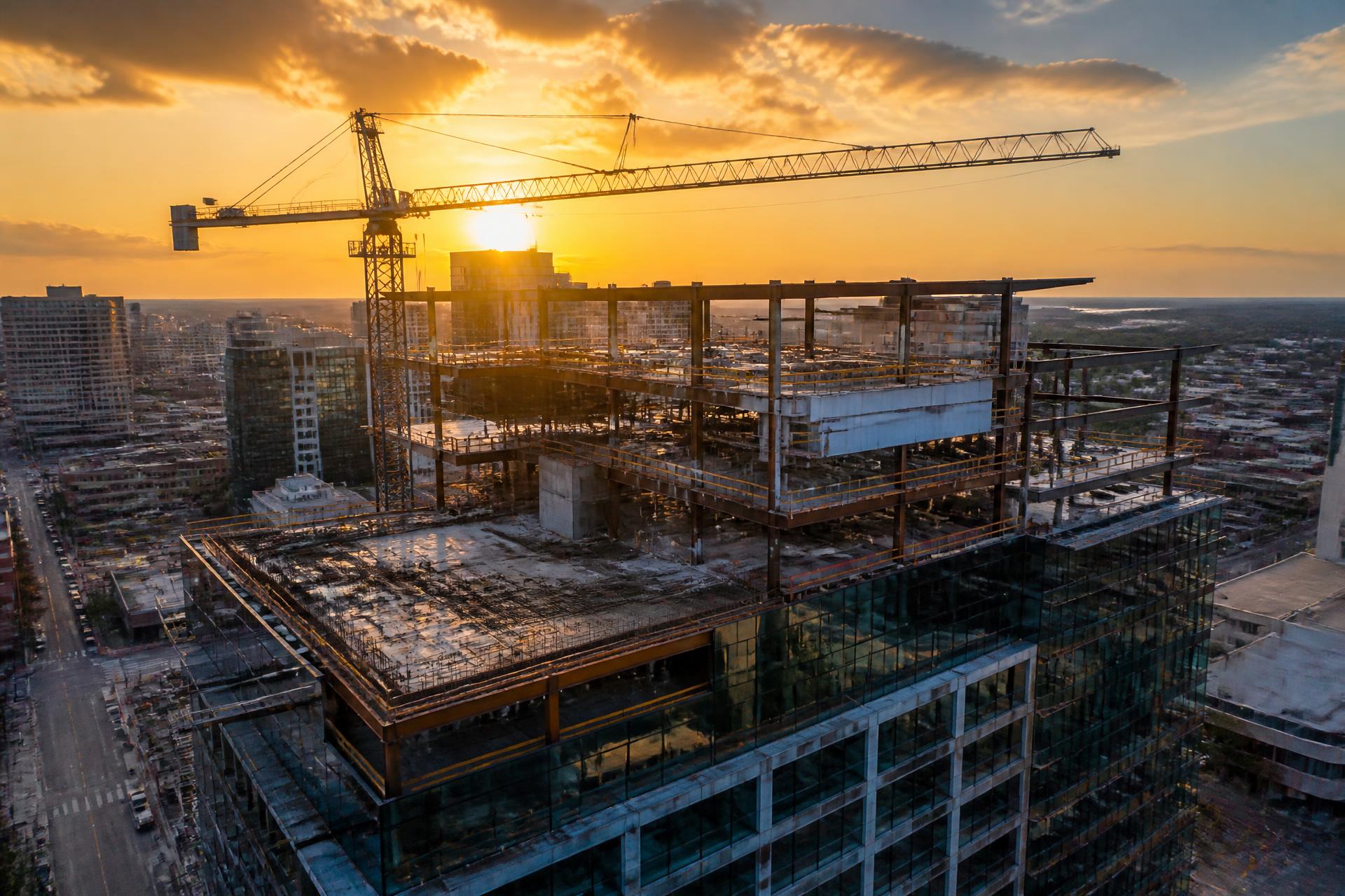 Commercial construction project at golden hour